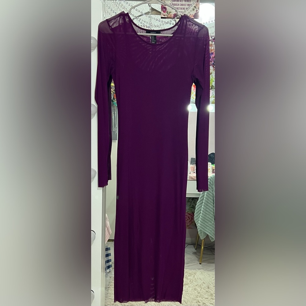 Sheer purple long sleeve dress